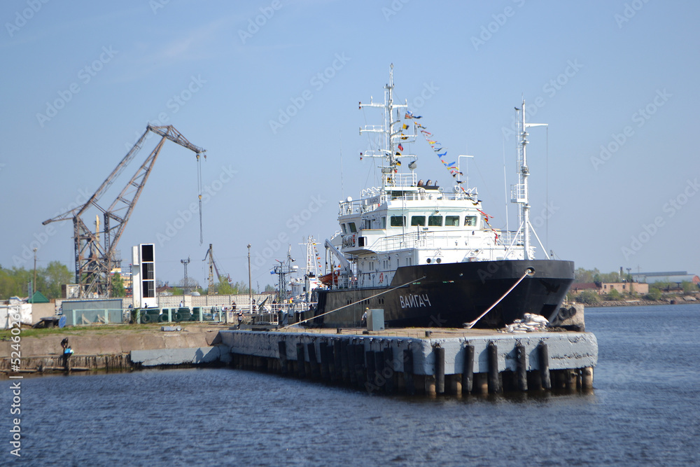 Ship on the pier in Kronstadt