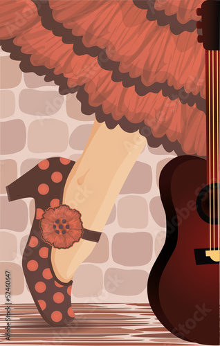 Spanish flamenco party card, vector illustration