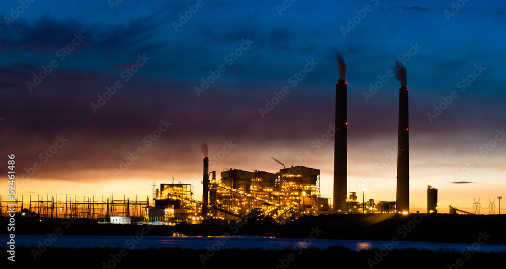 Coal power plant at night