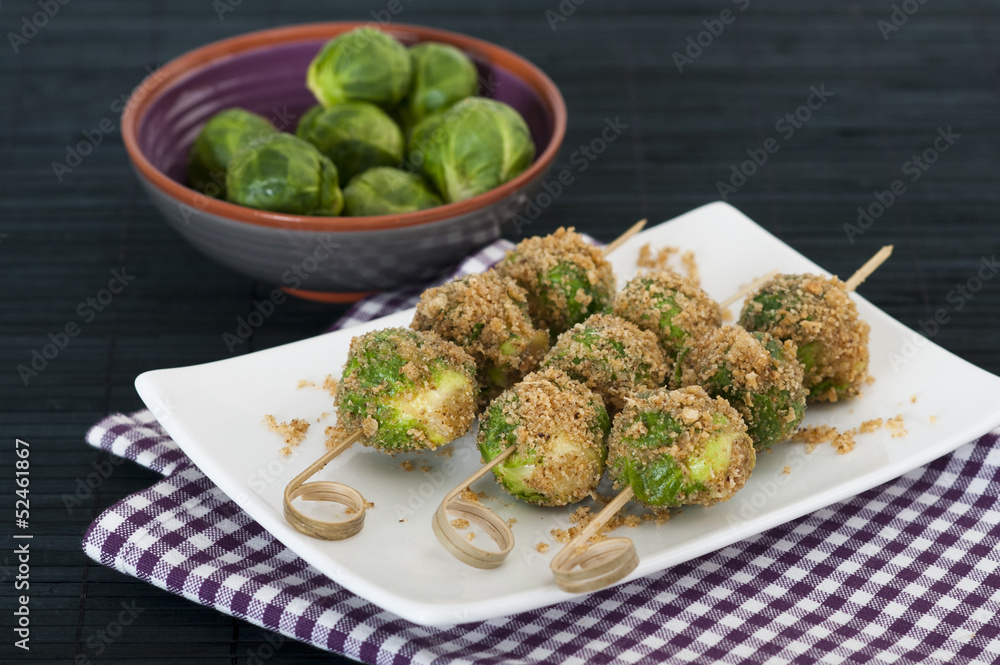 skewers of breaded broccoli skewers of breaded broccoli