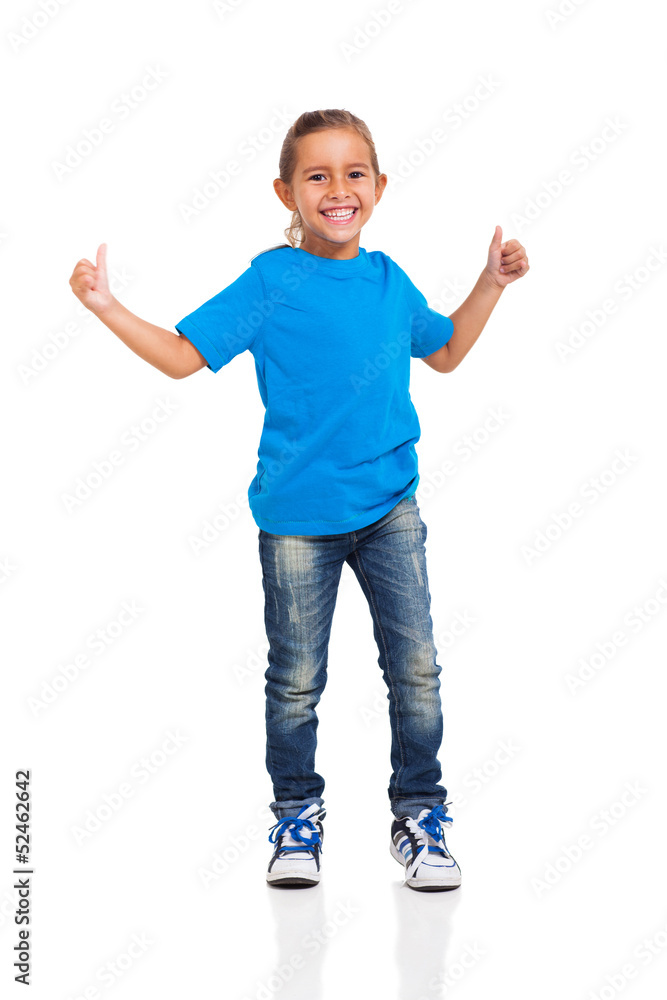 young girl giving thumbs up