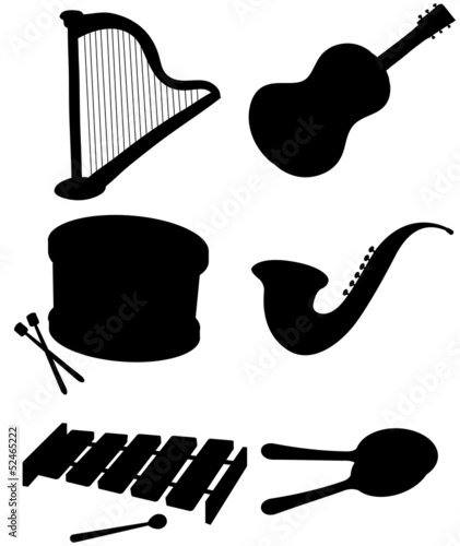 Six silhouettes of musical instruments
