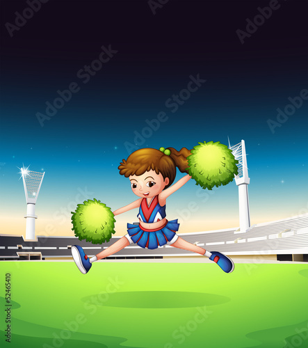 A field with a young girl performing