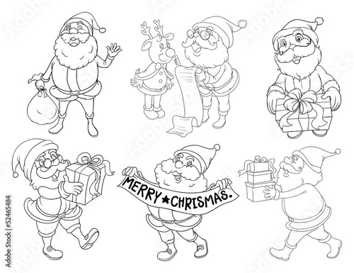 Silhouettes of Santa giving gifts