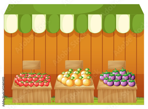 Three fruitstands with empty boards
