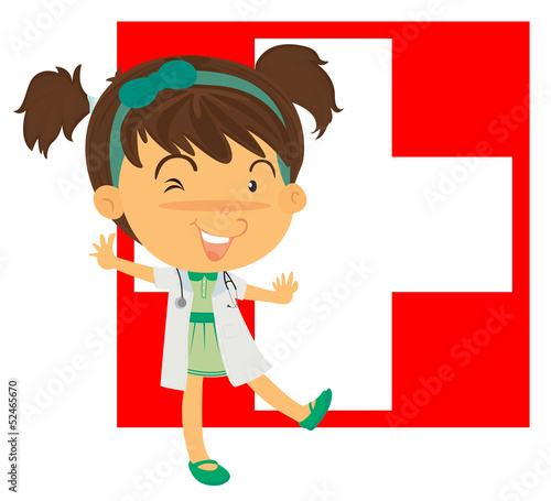 A nurse in front of the Switzerland flag