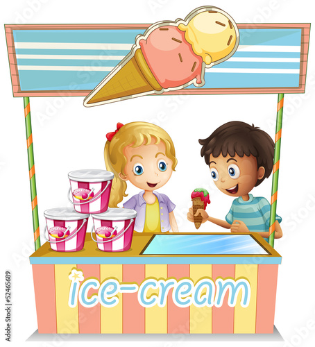 Two young kids at the ice cream stand