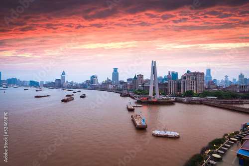 Photography shanghai bund in sunset