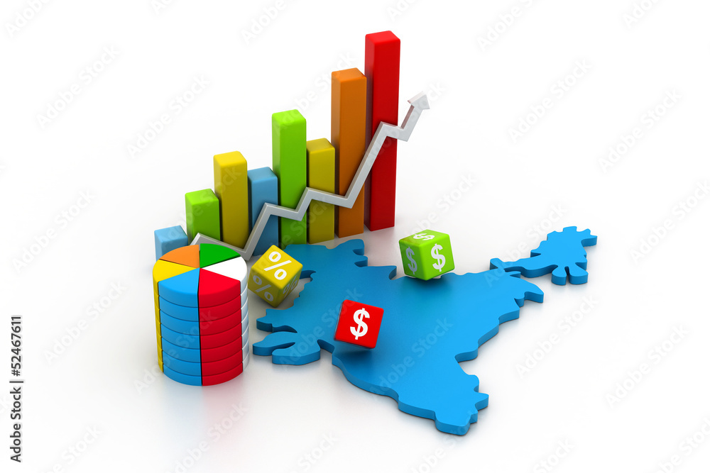 Digital illustration of business graph with India map Digital illustration of business graph with India map