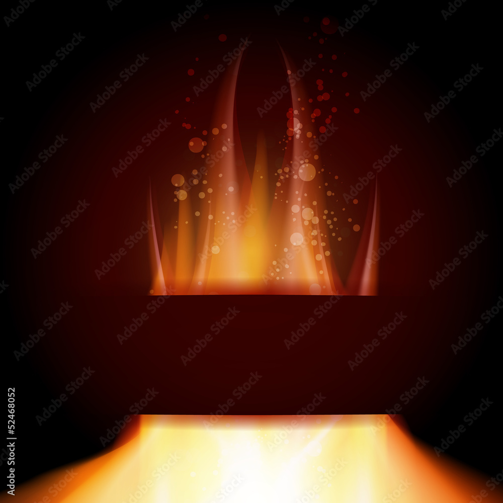 Fire flame on black background with Text space