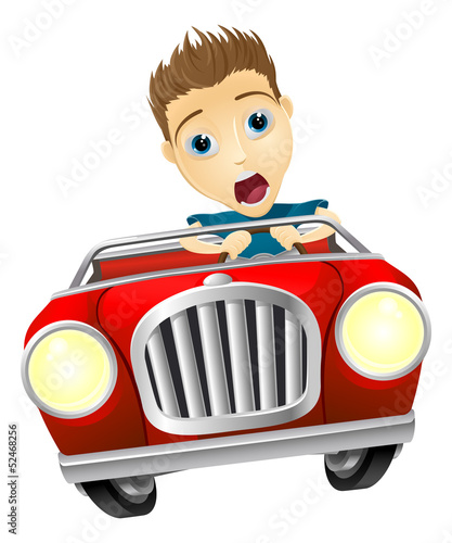 Cartoon man driving fast car