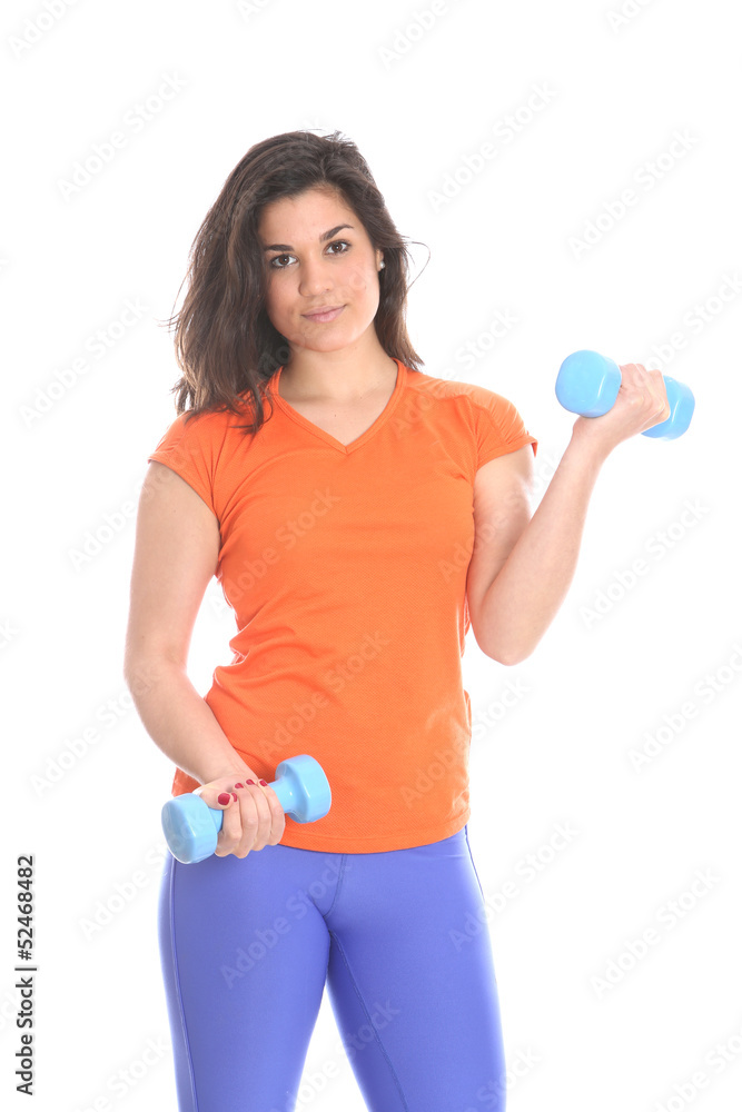 Model Released. Young Woman Exercising with Dumbbell Weights Model Released. Young Woman Exercising with Dumbbell Weights