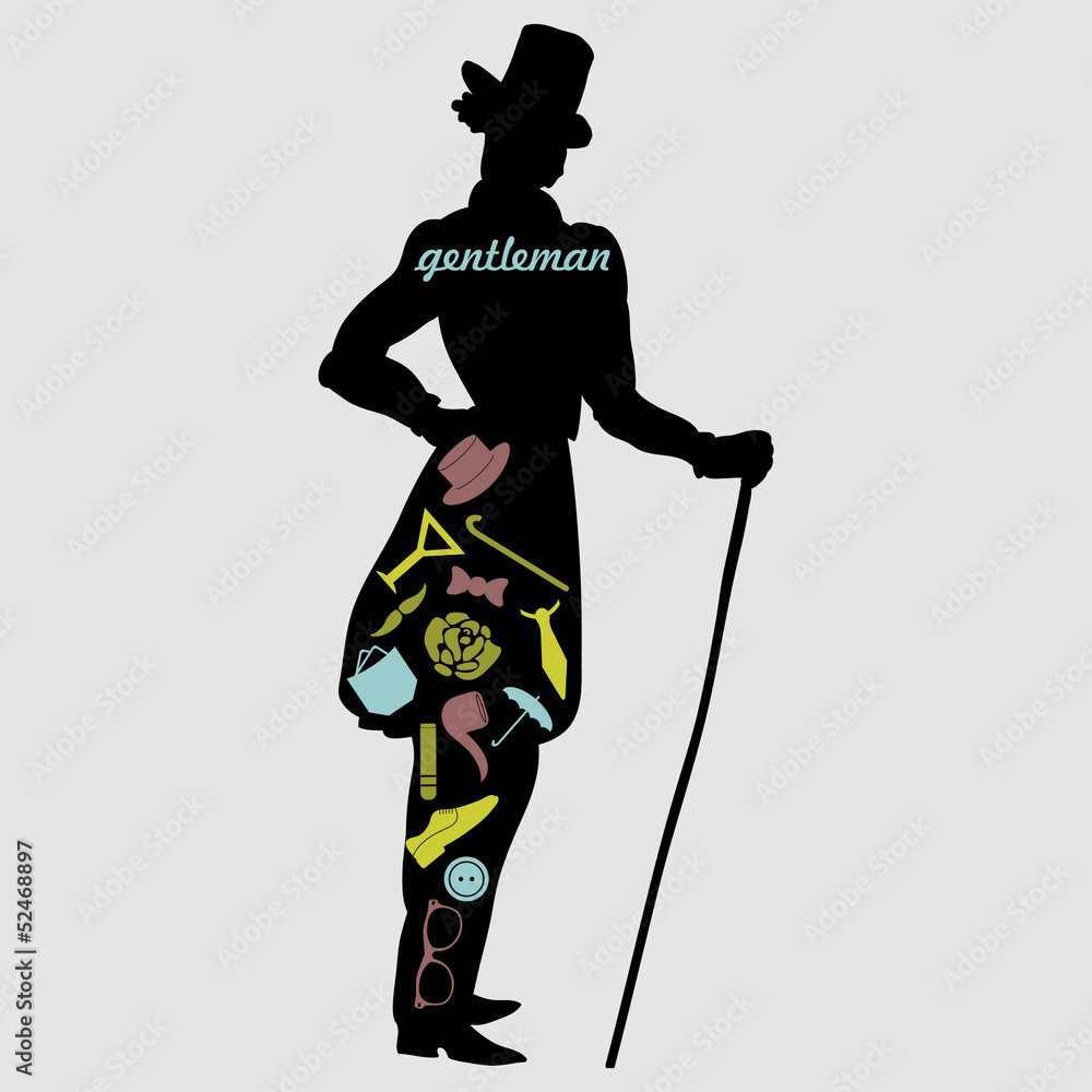 Gentleman's silhouette with various male accessories Gentleman's silhouette with various male accessories