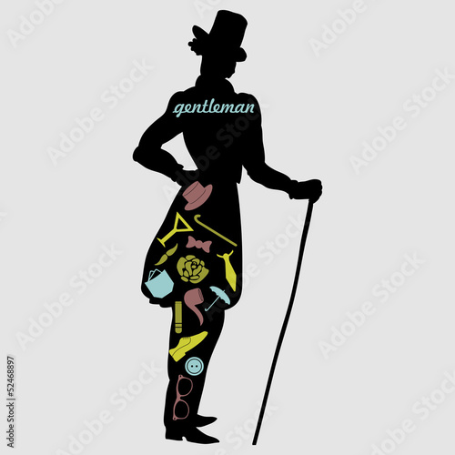 Gentleman's silhouette with various male accessories