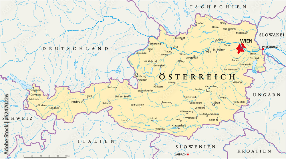 Fototapeta premium Mapa Austrii (niemiecki)