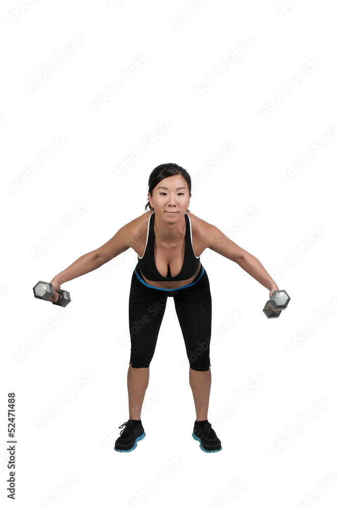 Asian Woman Working with Weights