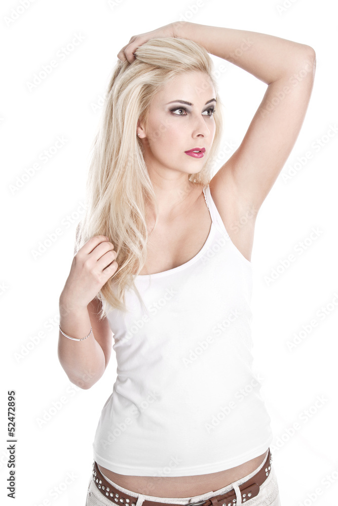 Blondine - Hübsches junges Mädchen isoliert auf Weiß Blondine - Hübsches junges Mädchen isoliert auf Weiß