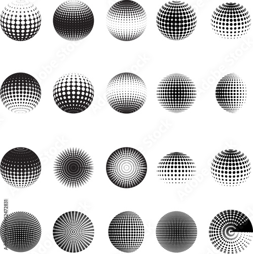 set of halftone spheres. vector illustration