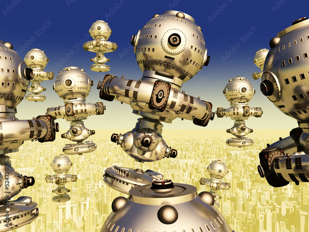 Fototapeta premium Alien Planet with Alien Spaceships