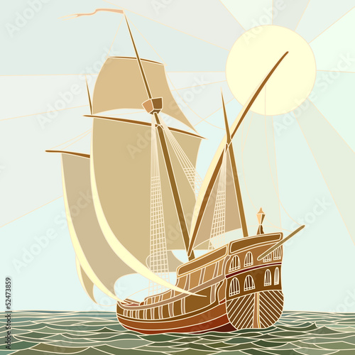 Illustration of sailing ships of the 17th century.