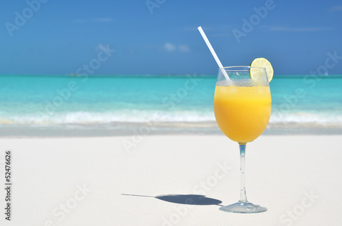Orange juice on the beach. Exuma, Bahamas