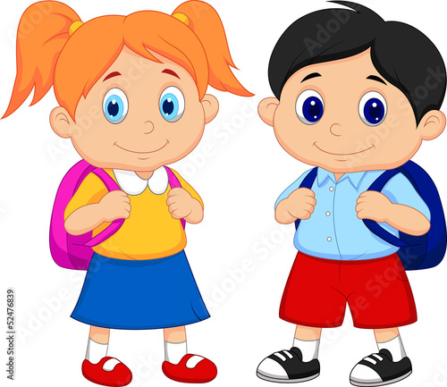Boy and girl with backpacks