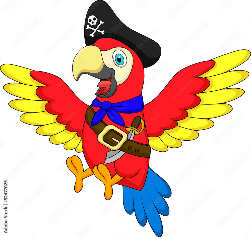Fototapeta premium Cute parrot pirate cartoon