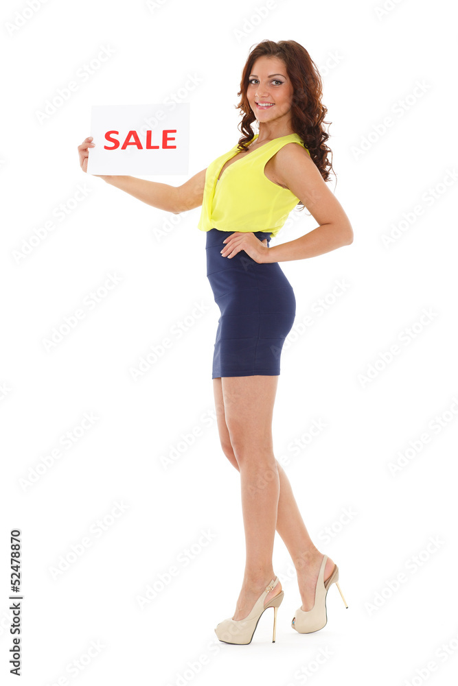 Young  woman with sale sign.