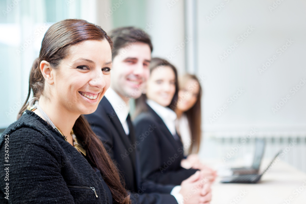 Group of business people smiling at the office lined up Group of business people smiling at the office lined up