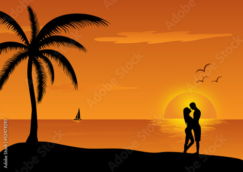 love scene at sunset