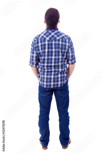 Young man from back, isolated on white
