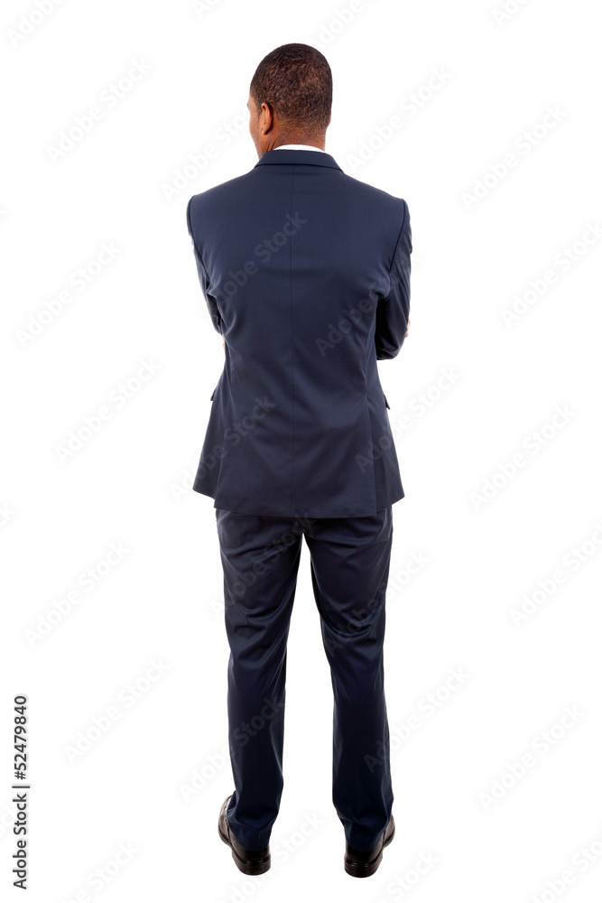Young business man from the back over a white background Young business man from the back over a white background