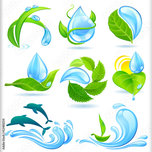 Water and Green Nature Symbols Set