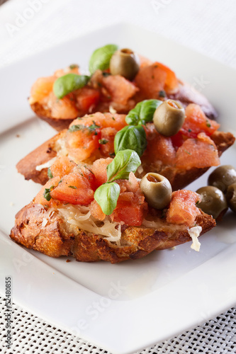 Bruschetta with olive. Selective focus