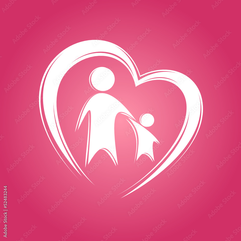 Kid and parent in heart icon. Kid and parent in heart icon.