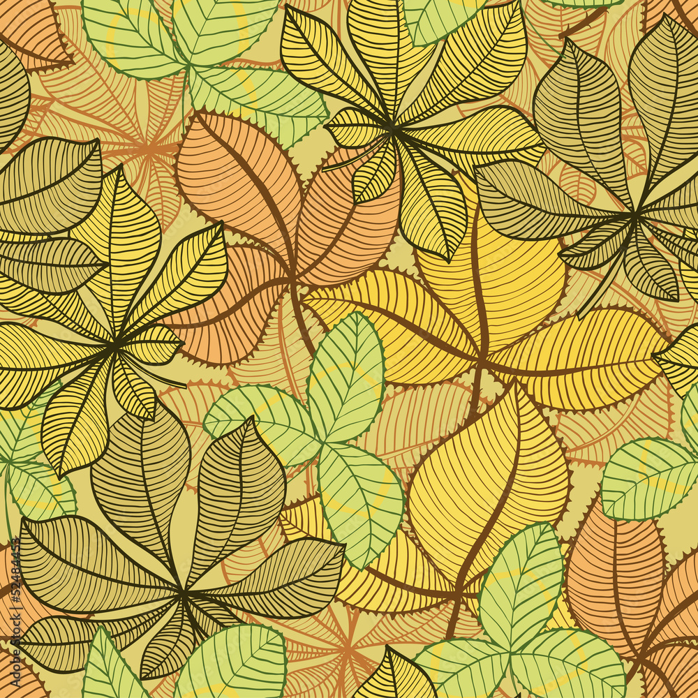 Seamless hand drawn vintage background with autumn leaves