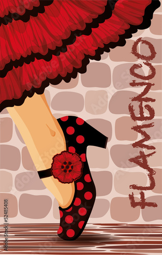 Spanish flamenco dance card, vector illustration