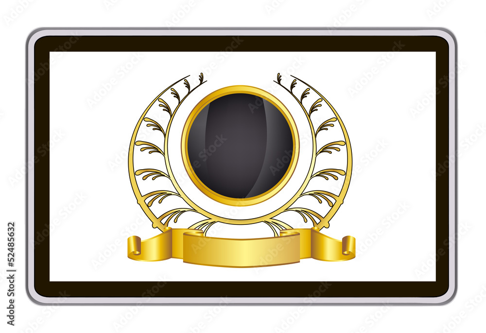 Fototapeta premium realistic vector tablet pc computer with gold laurel wreath