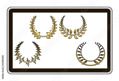 realistic vector tablet pc computer with gold laurel wreath