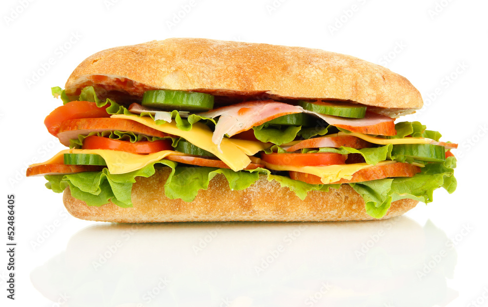 Fresh and tasty sandwich with ham and vegetables isolated Fresh and tasty sandwich with ham and vegetables isolated