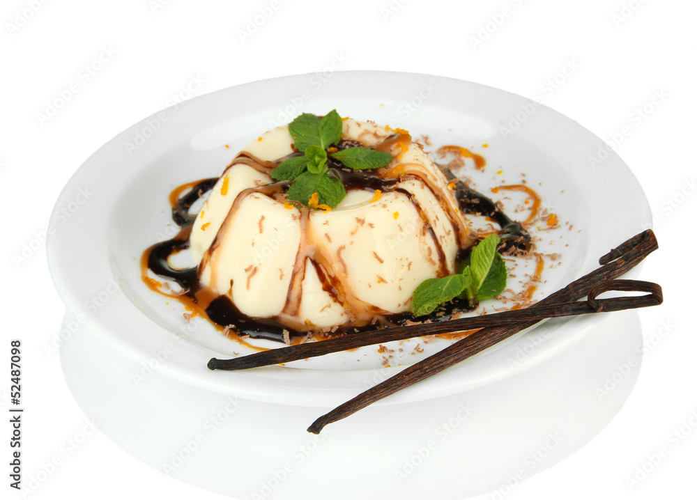 Panna Cotta with chocolate and caramel sauce and vanilla Panna Cotta with chocolate and caramel sauce and vanilla