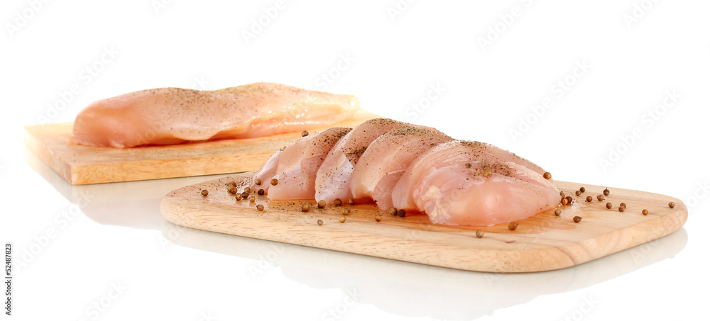 Chicken meat on board isolated on white Chicken meat on board isolated on white