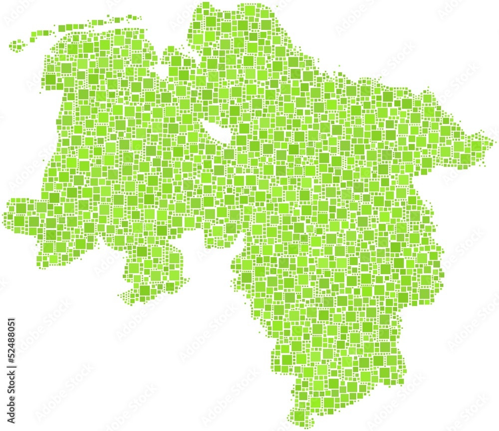 Map of Lower Saxony  in a mosaic of green squares