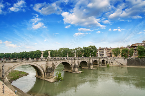 Rome  Italy. Beautiful view of Tiber river with famous Bridge