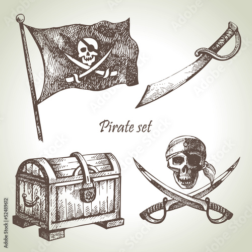 Pirates set. Hand drawn illustrations