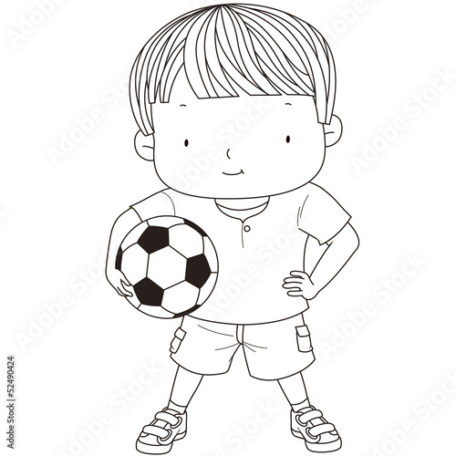 illustration of a cute boy is holding a football ball isolated o © JoyImage