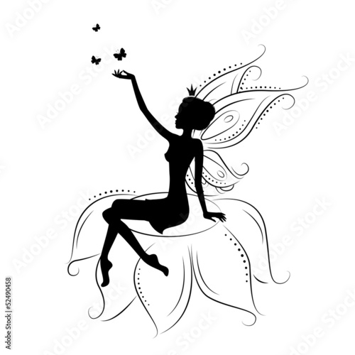 Beautiful fairy silhouette on a white background.