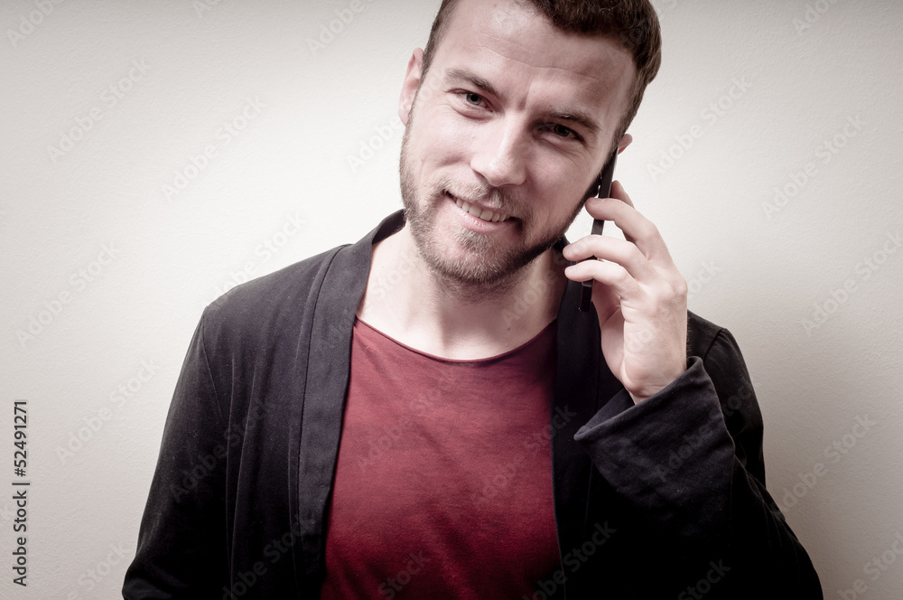 stylish hipster man on the phone stylish hipster man on the phone