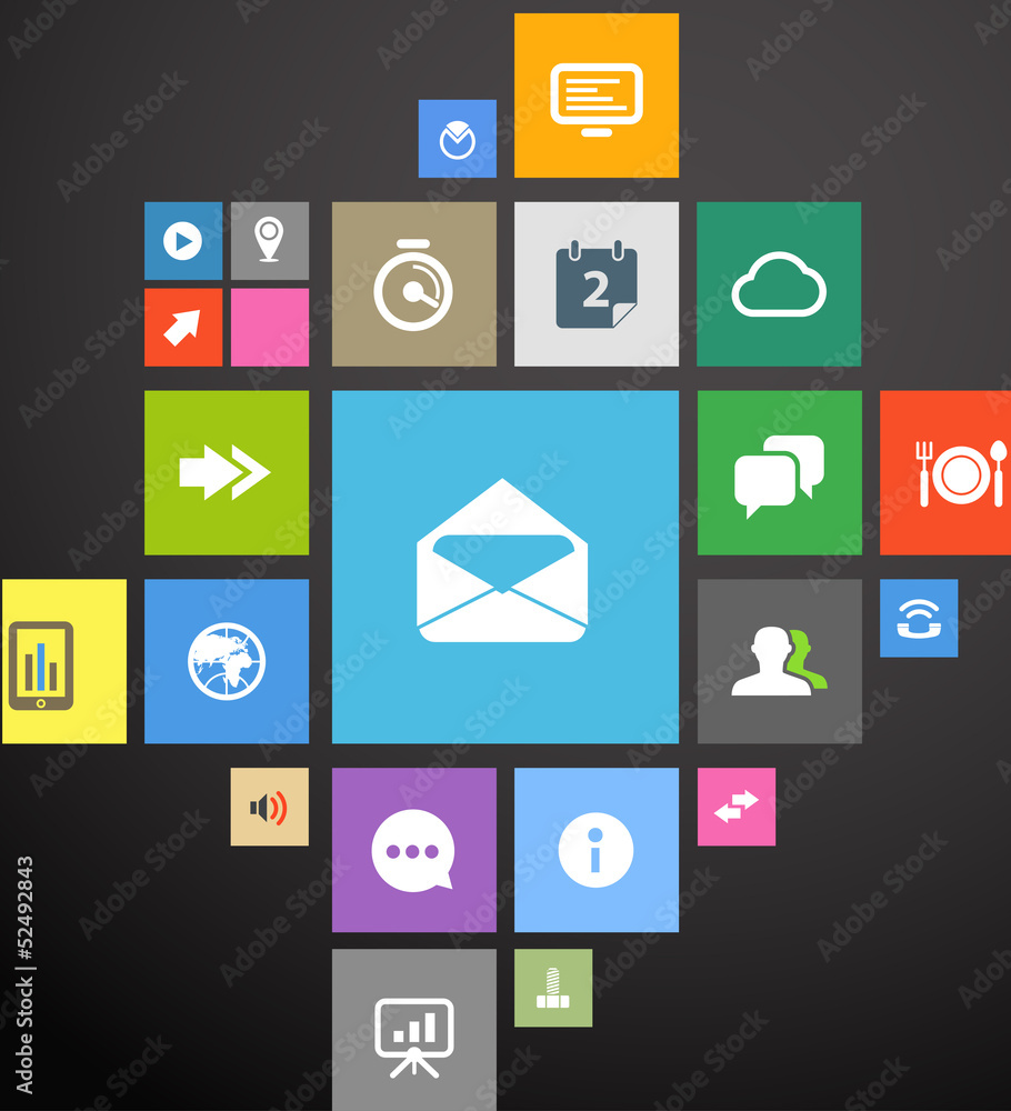 Color icon interface template on black Color icon interface template on black