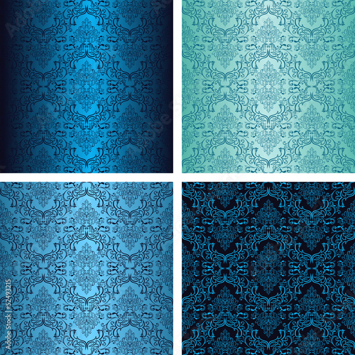 Damask seamless wallpaper in four variants - shades of blue photo